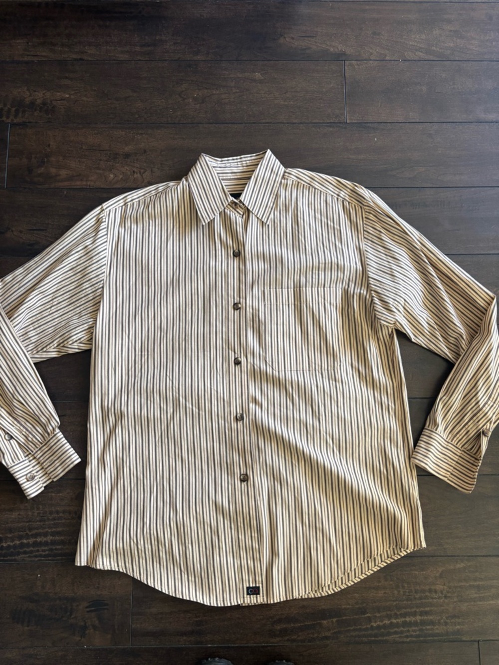 Ellen Tracy Men's Vertical Stripe Dress Shirt - Cream & Black